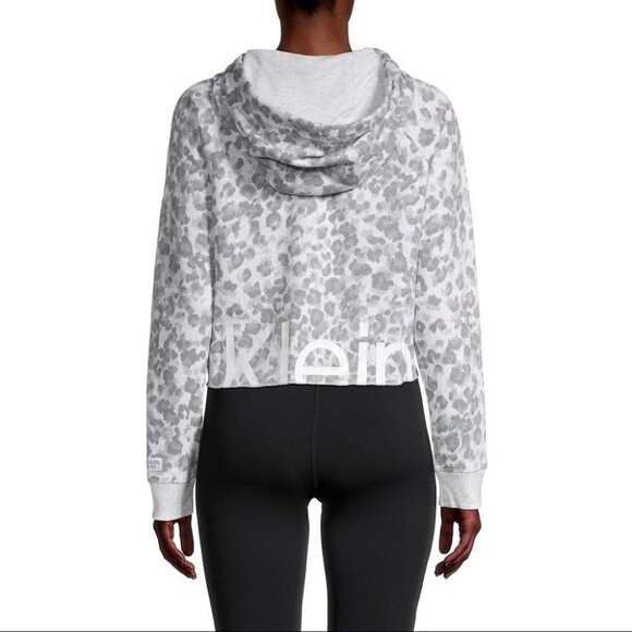 CALVIN Klein Performance Grey Leopard Print Cropped Hoodie Size Medium - Picture 8 of 8